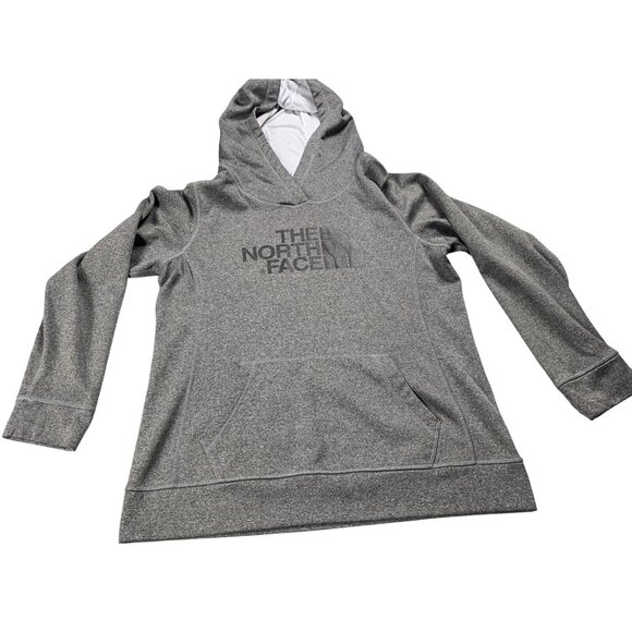 The North Face Tops - The North Face Hoodie Womens Large Gray Fleece Pullover Spell Out Logo Warm Cozy